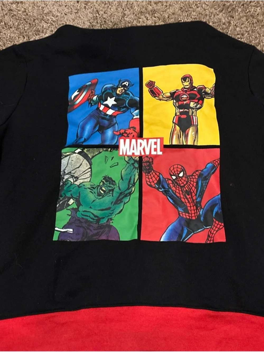 Marvel Black Hoodie with Red Trim and Superhero Patch